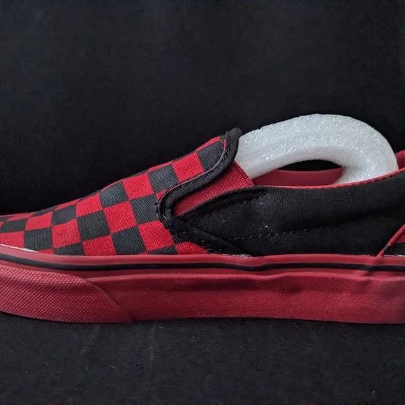 Vans Red and Black Checkered Slip-On Shoes - Picture 4 of 9
